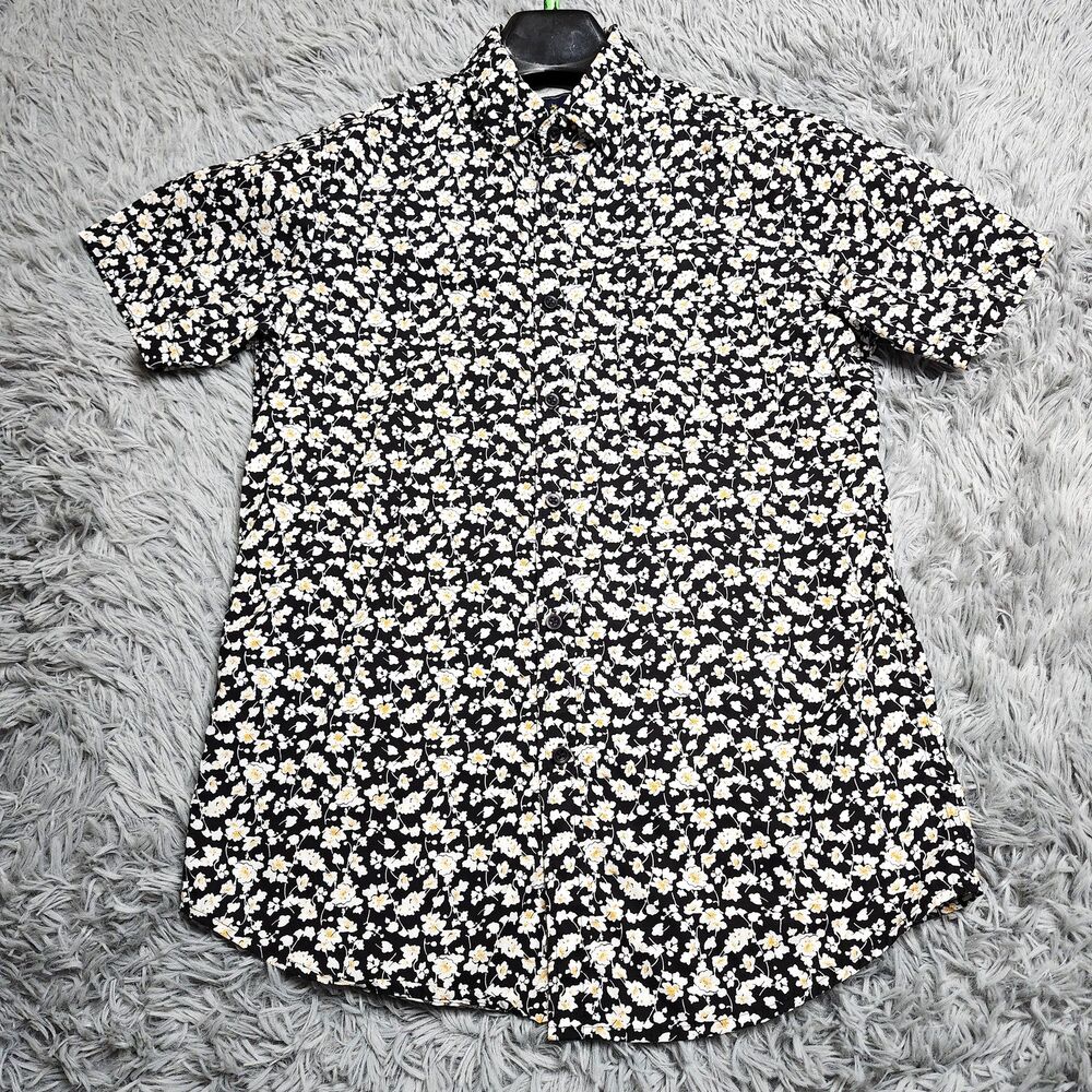Rugby University Shirt Mens Small Floral Button Up Short‎ Sleeve Casual Preppy